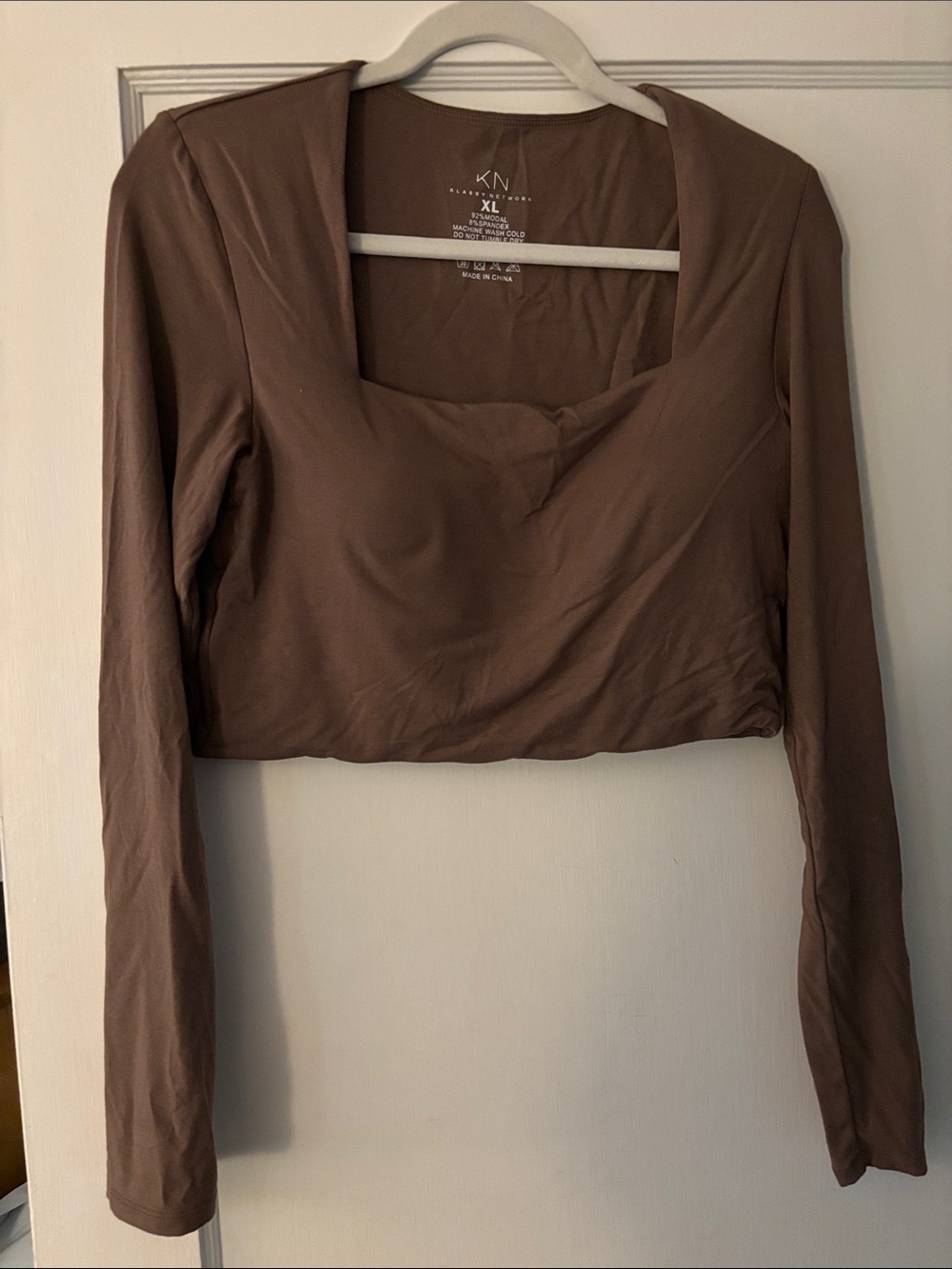 Brown Brami Long Sleeve Square Neck Crop Top with built in padding